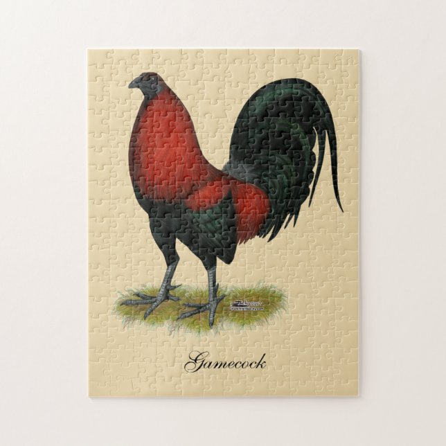 Amerikansk spelhöns svart röd rooster pussel (Vertikal)