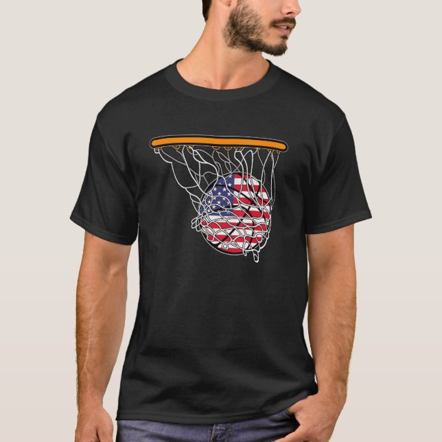 Amerikansk sportboll Basket Boll USA flagga 4:e T Shirt (Framsida)
