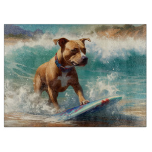 Amerikansk Staffordshire Beach Surfing Målning
