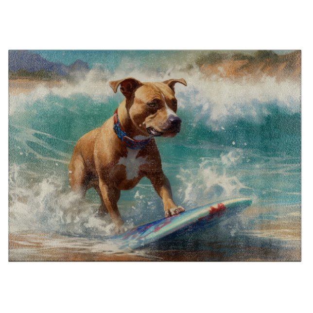 Amerikansk Staffordshire Beach Surfing Målning (Framsidan)
