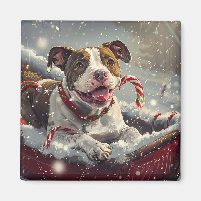 Amerikansk Staffordshire Dog Jul Festivitet Magnet (Framsidan)