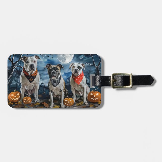 Amerikansk Staffordshire Halloween kuslig  Bagagebricka (Horisontell Framsida)