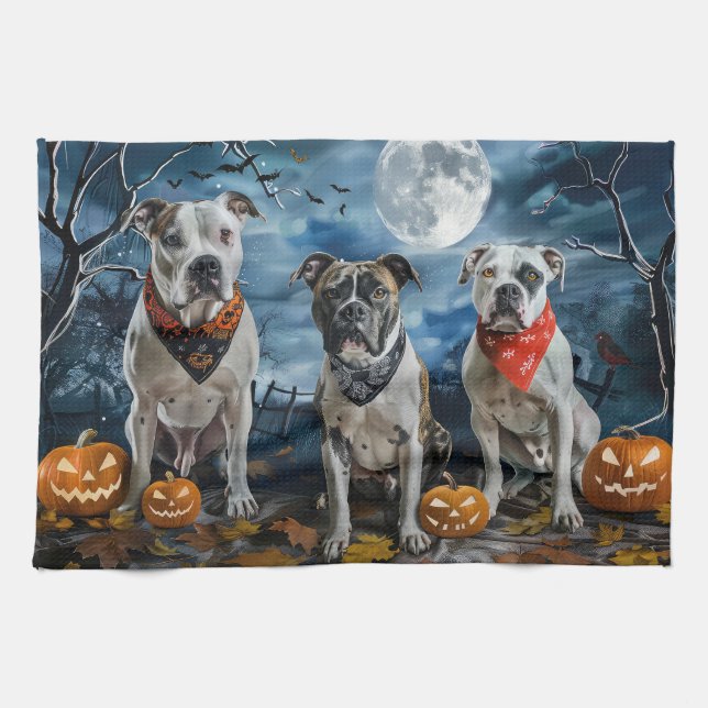 Amerikansk Staffordshire Halloween Kuslig Kökshandduk (Horisontell)