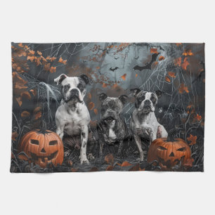 Amerikansk Staffordshire Halloween Natt Valp Kökshandduk