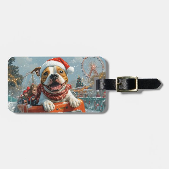 Amerikansk Staffordshire Hund Jul Bagagebricka (Horisontell Framsida)