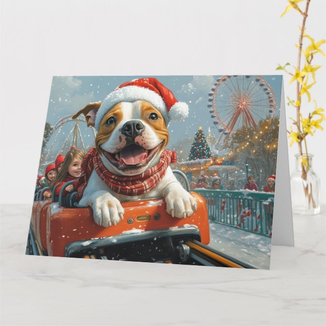 Amerikansk Staffordshire Hund Jul Kort (Gul blomma)