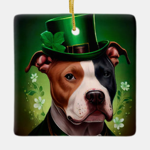 Amerikansk Staffordshire hund på St. Patricks dag Julgransprydnad Keramik