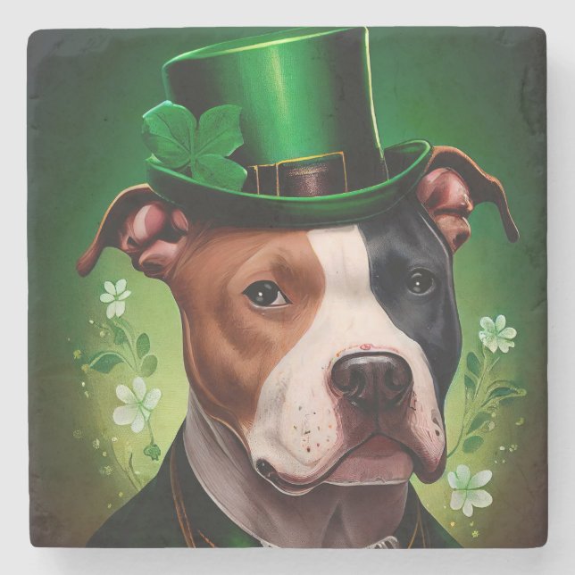 Amerikansk Staffordshire-hund på St. Patricks dag Stenunderlägg (Framsidan)