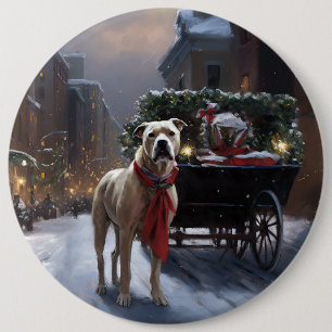 Amerikansk Staffordshire Julfirande Säsong Knapp