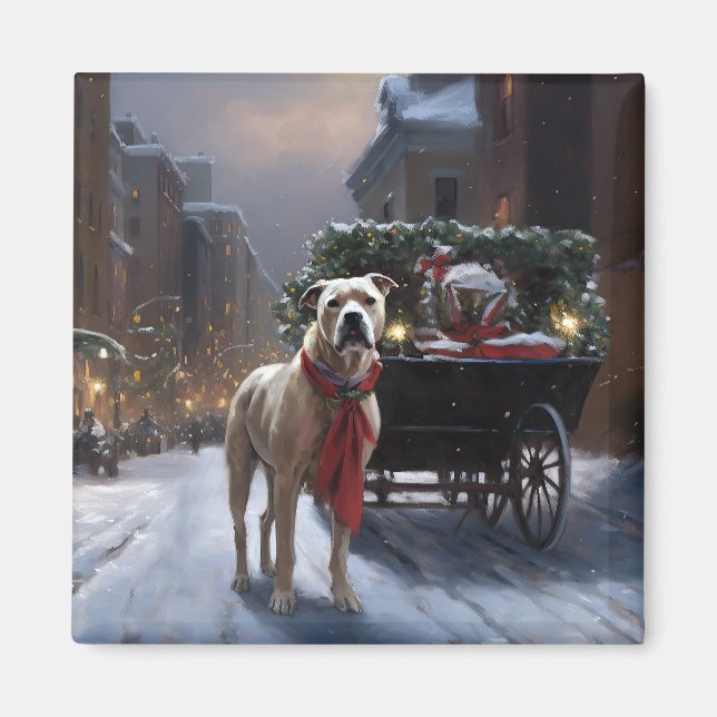Amerikansk Staffordshire Julfirande Säsong Magnet (Framsidan)