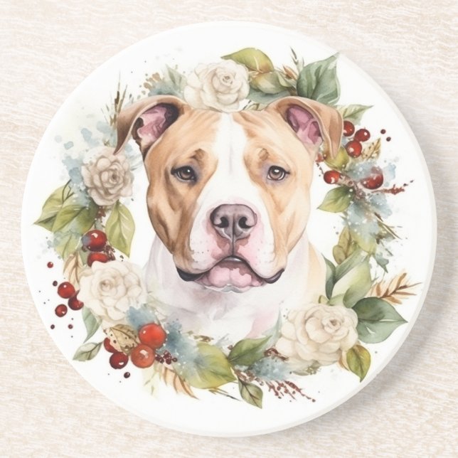 Amerikansk Staffordshire Julkrans Festlig Underlägg (Framsidan)