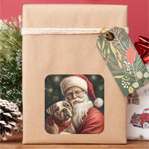 Amerikansk Staffordshire med Santa Claus jul Fyrkantigt Klistermärke