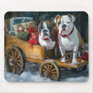 Amerikansk Staffordshire Snöig släde jul Musmatta
