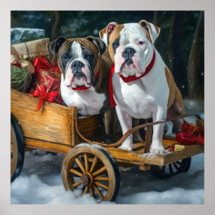 Amerikansk Staffordshire Snöig släde jul Poster