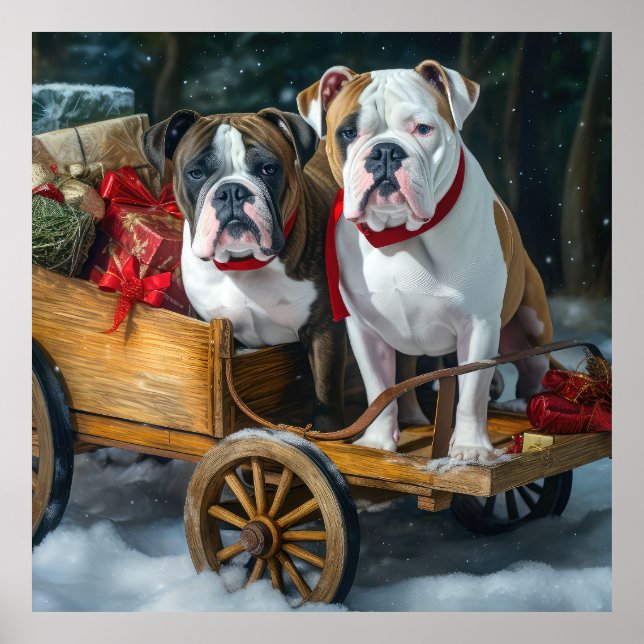 Amerikansk Staffordshire Snöig släde jul  Poster (Framsidan)