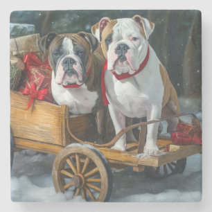 Amerikansk Staffordshire Snöig släde jul Stenunderlägg