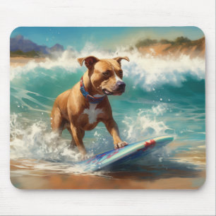 Amerikansk Staffordshire Strand Surfing Målning Musmatta