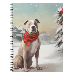 Amerikansk Staffordshire Terrier i snö jul Anteckningsbok