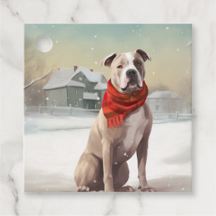Amerikansk Staffordshire Terrier i snö jul Gåvor Etiketter