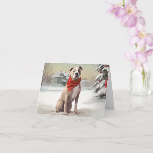 Amerikansk Staffordshire Terrier i snö jul Kort