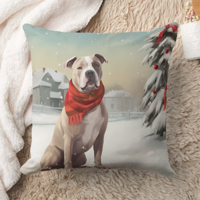 Amerikansk Staffordshire Terrier i snö jul Kudde (Filt)