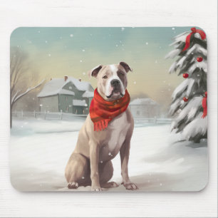 Amerikansk Staffordshire Terrier i snö jul Musmatta