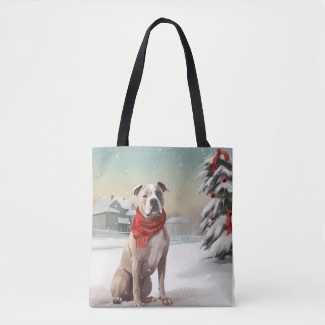 Amerikansk Staffordshire Terrier i snö jul Tygkasse (Framsida)