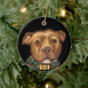 AMERIKANSK STAFFORDSHIRE TERRIER JULGRANSPRYDNAD KERAMIK