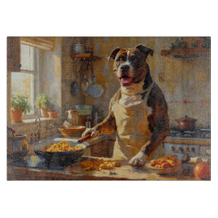 Amerikansk Staffordshire Terrier lagar mat i köket
