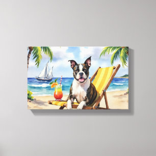 Amerikansk Staffordshire Terrier Strandscen Canvastryck
