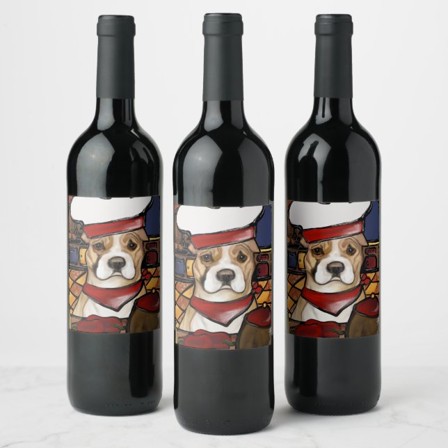 AMERIKANSK STAFFORDSHIRE TERRIER VINFLASKA ETIKETT (Flaskor)