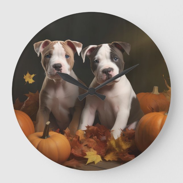Amerikansk Staffordshire Valp Höstglädje Stor Klocka (Framsida)