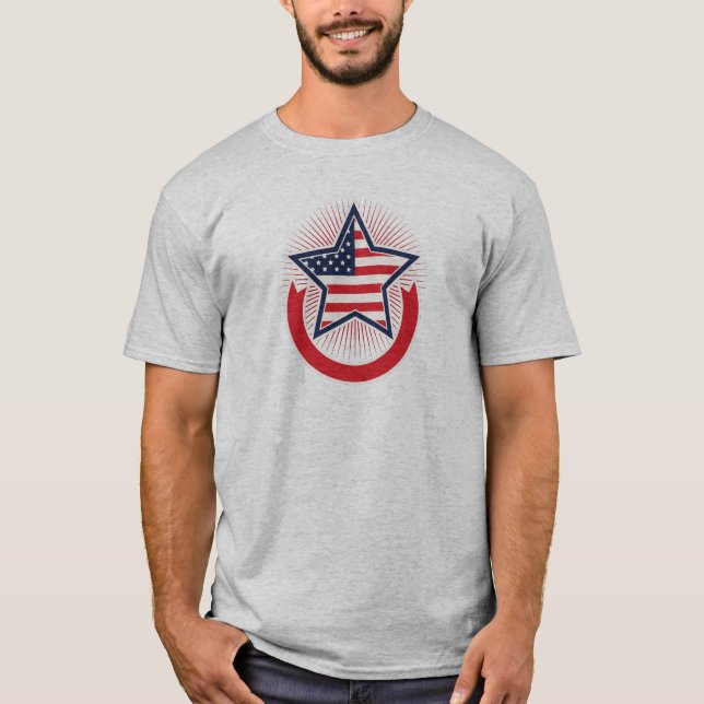 Amerikansk stjärnbricka, röd vit och blå flagga t shirt (Framsida)