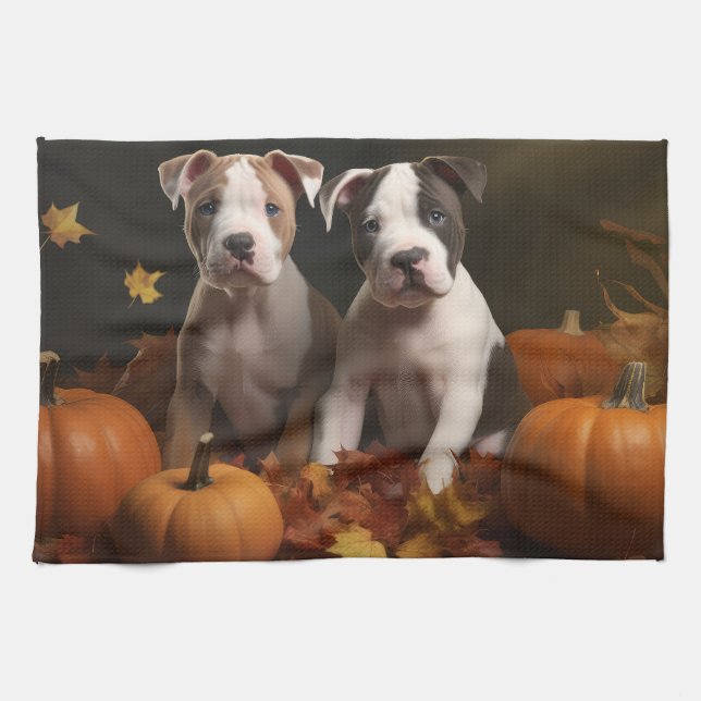 Amerikansk Stviddshire Puppy Autumn Delight Kökshandduk (Horisontell)