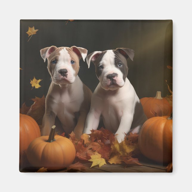 Amerikansk Stviddshire Puppy Autumn Delight Magnet (Framsidan)