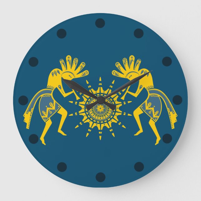 Amerikansk ursprungskultur - Sol Dancing Kokopelli Stor Klocka (Framsida)