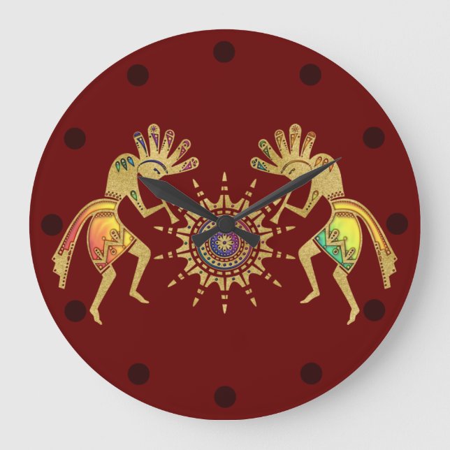 Amerikansk ursprungskultur - Sol Dancing Kokopelli Stor Klocka (Framsida)