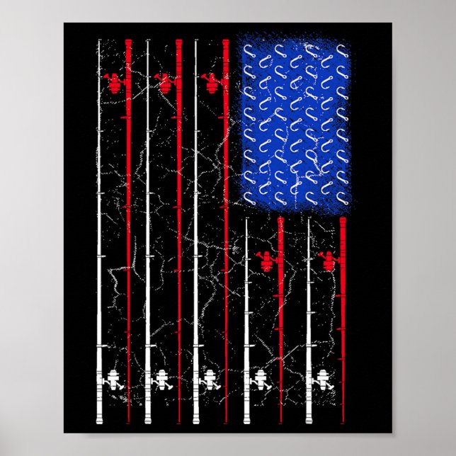 Amerikansk Us Flagga Fiskespö Toppen  Poster (Framsidan)