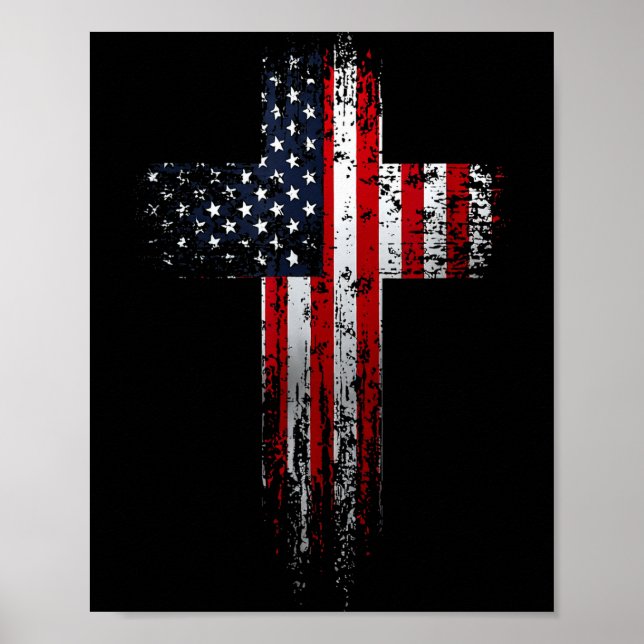 Amerikansk Usa Flagga Kristet Kors  Poster (Framsidan)