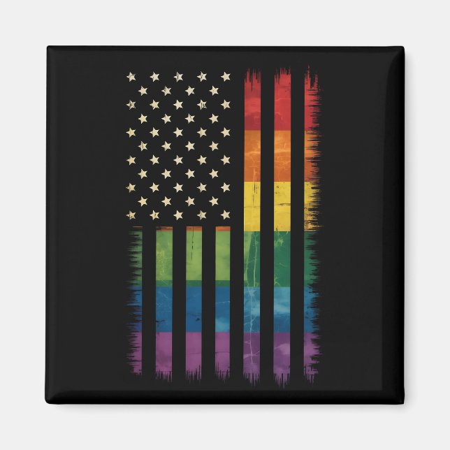 Amerikansk USA Flagga Regnbåge Stolthet Gay Lesbis Magnet (Framsidan)