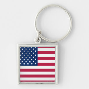 Amerikansk USA Flagga Stolthet Design Fyrkantig Silverfärgad Nyckelring