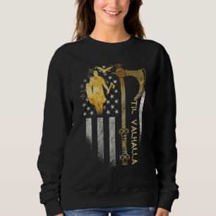 Amerikansk Viking Yxa Flagga Till Valhall Norse T Shirt