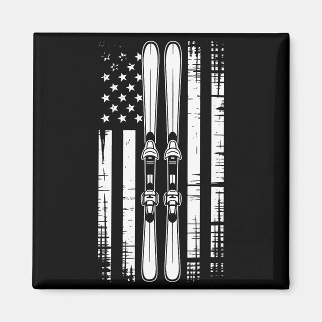 Amerikansk vintage skidsport skida vinter berg usa magnet (Framsidan)