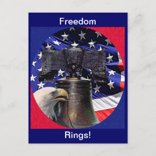 Amerikansk vit huvudad örn, klocka och flagga vykort