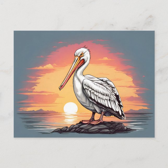 Amerikansk vit pelikus sunset vykort (Framsida)