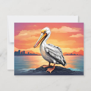 Amerikansk vit pelikus sunset vykort