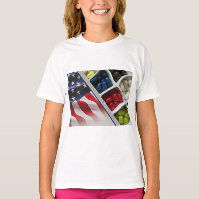Amerikansk vit röd och blå t shirt (Framsida)