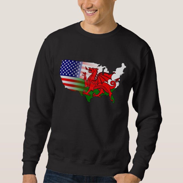Amerikansk Welsh Flaggor Karta Sweatshirt (Framsida)