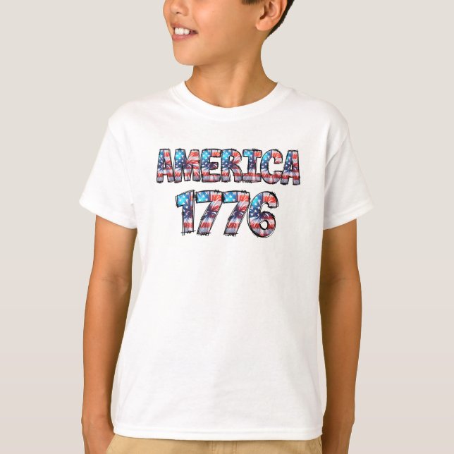 Amerikanska 1776-Flagga och Fireworks-barn T Shirt (Framsida)