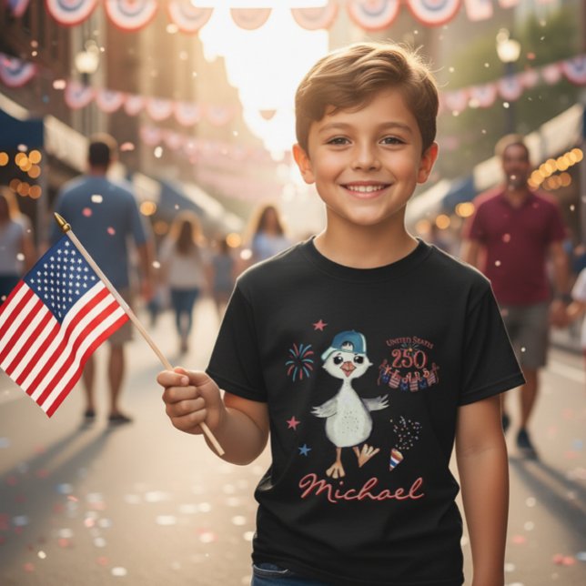 Amerikanska 250:e födelsedagen Kids Patriotic Fåni T Shirt (US 250th Birtday Kids Patriotic Silly Goose Boy's T-Shirt)